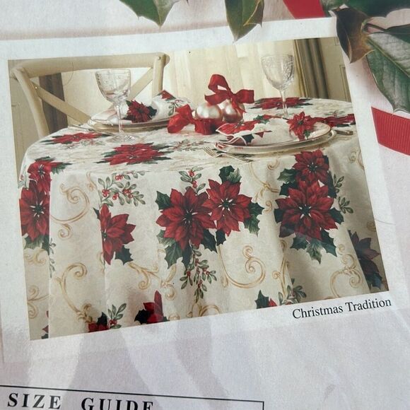 NEW Bardwil linens poinsettia Christmas tablecloth oblong size 60 x 84 - Picture 4 of 4